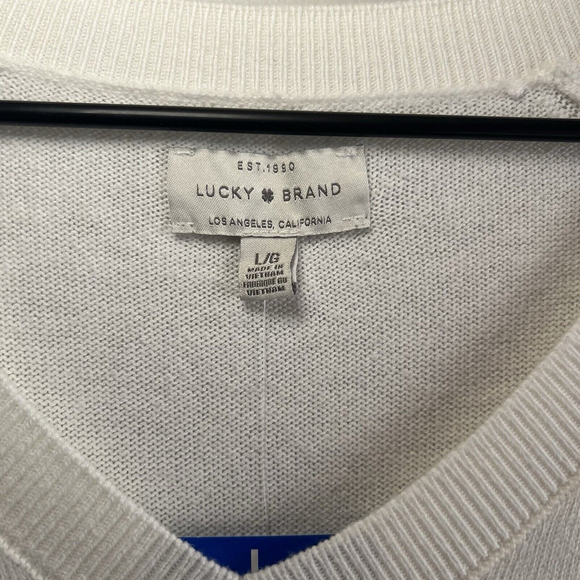 Lucky Brand Women's V-Neck Sweater Long Sleeves Side Slits White Size L - Picture 3 of 10